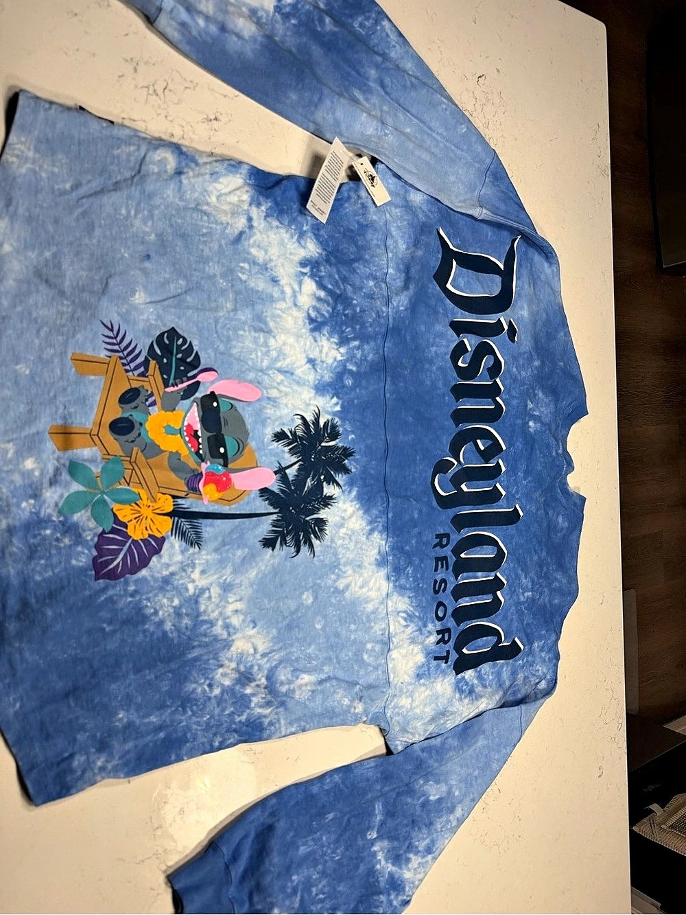Spirit Jersey Disneyland Stitch Tie-Dye Graphic Tee Blue & White NWT